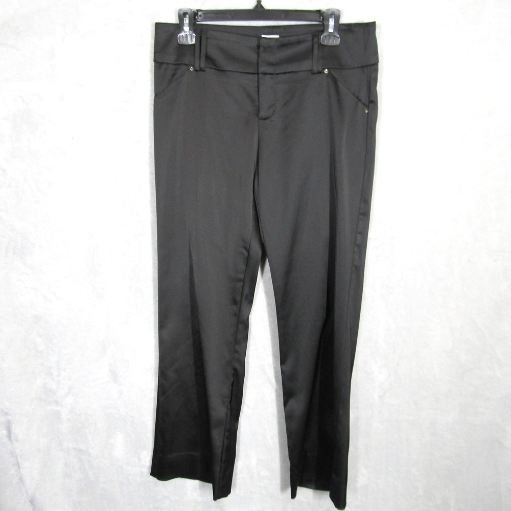 Cache Black Dress Pants Women's Size 10 Rhinestone Accents Career Satin Vintage